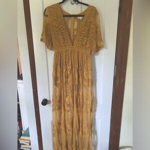 Lace Mustard Yellow Romper Dress